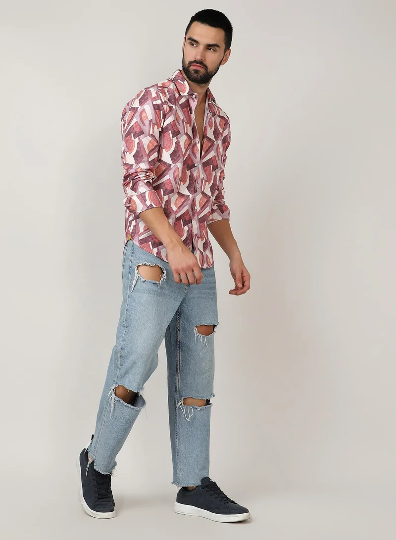 CAHOOT  Men's Pale Yellow & Sienna Brown Abstract Block Shirt for Men | Best Price UAE