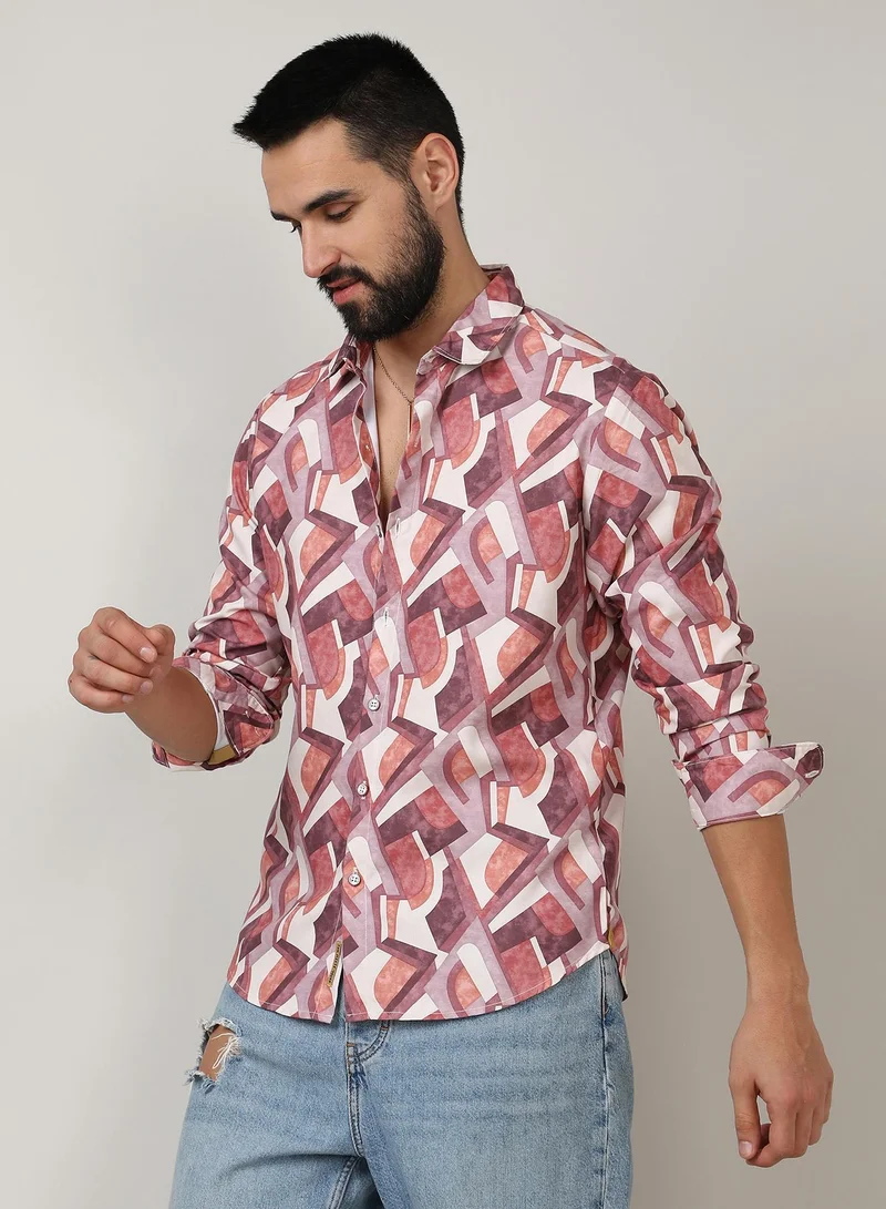 CAHOOT  Men's Pale Yellow & Sienna Brown Abstract Block Shirt for Men | Best Price UAE