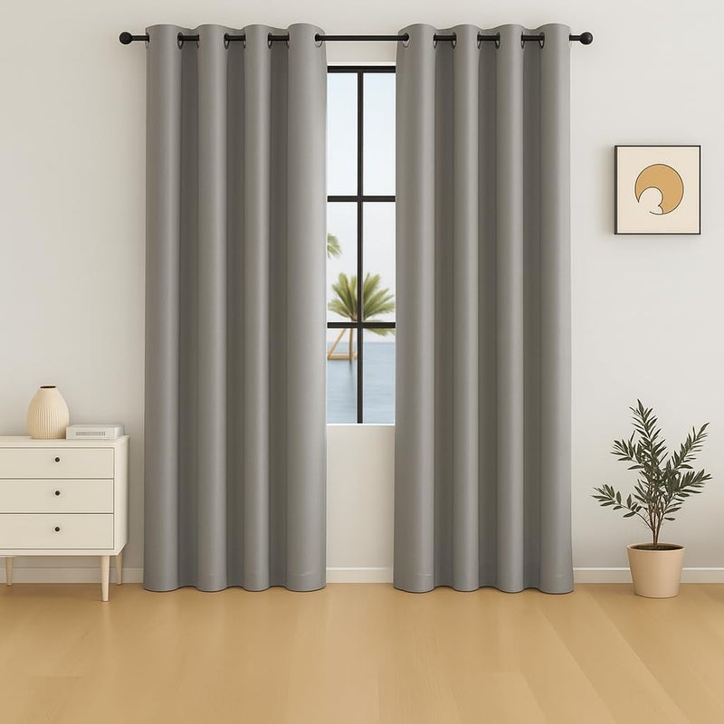 AMALI Elegant Blackout Curtains 2 Panel Set, 16 Grommets Size (L 213 X W 132) cm for Living Room and Bedroom Shiny Polyester Fabric - Image 1