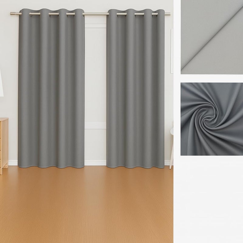 AMALI Elegant Blackout Curtains 2 Panel Set, 16 Grommets Size (L 213 X W 132) cm for Living Room and Bedroom Shiny Polyester Fabric - Image 5