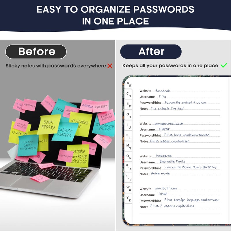 Taja Password Keeper Book With Alphabetical Tabs  Small Password Books For Seniors  Password Notebook For Internet Website Address  Password Logbook To Help You Stay Organized - Crane - Image 2
