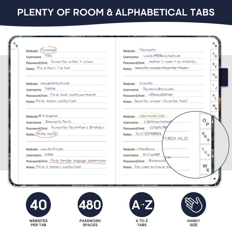 Taja Password Keeper Book With Alphabetical Tabs  Small Password Books For Seniors  Password Notebook For Internet Website Address  Password Logbook To Help You Stay Organized - Crane - Image 3