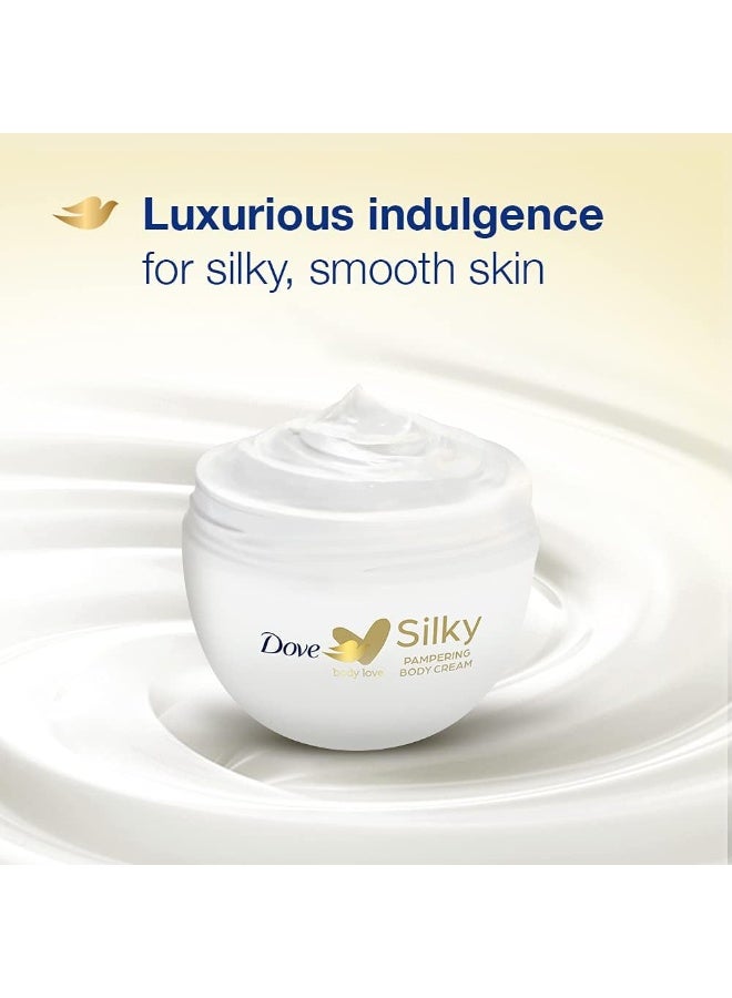 دوف بودي لوف سيلكي، كريم للجسم فاخر لجميع أنواع البشرة، خالٍ من البارابين، ترطيب يدوم 24 ساعة مع مرطب نباتي، لبشرة ناعمة كالحرير، 300 غرام. - Image 3