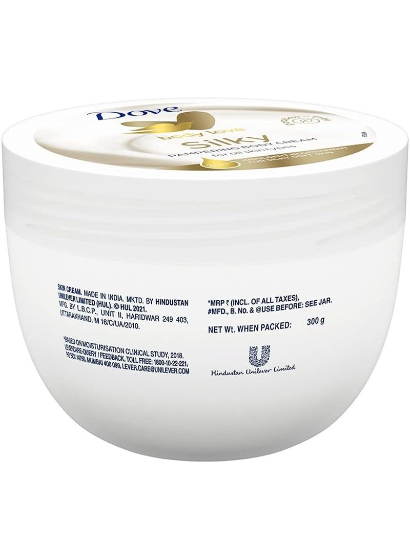 دوف بودي لوف سيلكي، كريم للجسم فاخر لجميع أنواع البشرة، خالٍ من البارابين، ترطيب يدوم 24 ساعة مع مرطب نباتي، لبشرة ناعمة كالحرير، 300 غرام. - Image 5