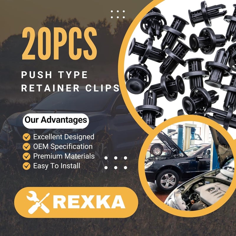 Rexka 20pcs Fastener Rivet, Rear Front Bumper Cover Fender Grille Under Cover Push-Type Retainer Clip Compatible with Honda Acura Civic 91505-TM8-003 - Image 2
