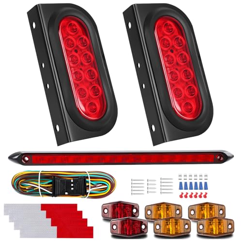 LIMICAR 6 Inch Oval Trailer Lights, Trailer Light Bracket with Light Bar and Wiring, 2PCS Waterproof Stop Brake Backup Reverse Lights for Boat RV Truck - Image 1