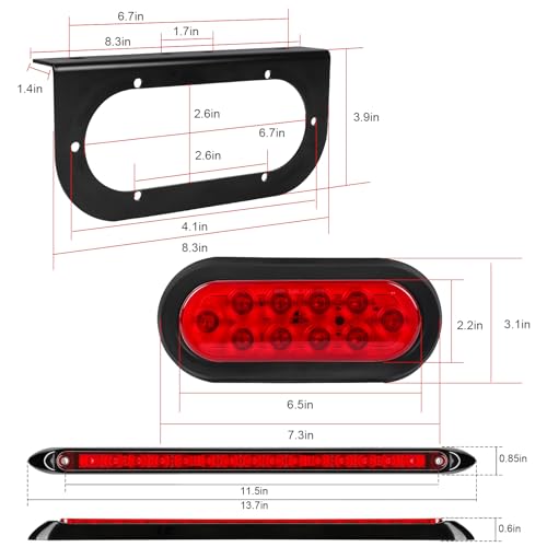 LIMICAR 6 Inch Oval Trailer Lights, Trailer Light Bracket with Light Bar and Wiring, 2PCS Waterproof Stop Brake Backup Reverse Lights for Boat RV Truck - Image 3