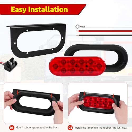 LIMICAR 6 Inch Oval Trailer Lights, Trailer Light Bracket with Light Bar and Wiring, 2PCS Waterproof Stop Brake Backup Reverse Lights for Boat RV Truck - Image 5