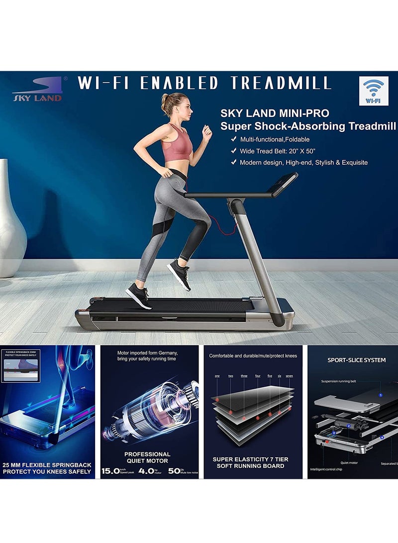 سكاي لاند جهاز مشي قابل للطي بمحرك 4.0 حصان، امتصاص الصدمات | سطح جري كبير، شاشة TFT، اتصال WiFi ومكبرات صوت بلوتوث | جهاز جري للمنزل والمكتب – EM-1286 - Image 2