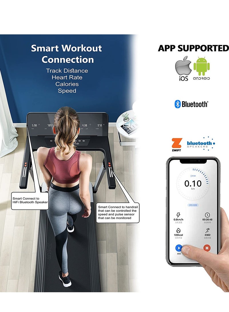 سكاي لاند جهاز مشي قابل للطي بمحرك 4.0 حصان، امتصاص الصدمات | سطح جري كبير، شاشة TFT، اتصال WiFi ومكبرات صوت بلوتوث | جهاز جري للمنزل والمكتب – EM-1286 - Image 5