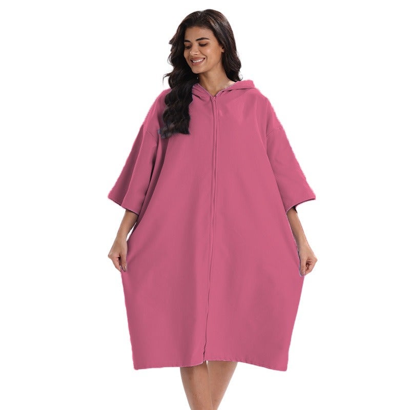 Ultra-Fine Microfiber Adult Hooded Bathrobe - Quick-Drying Beach Towel & Surfing Cape