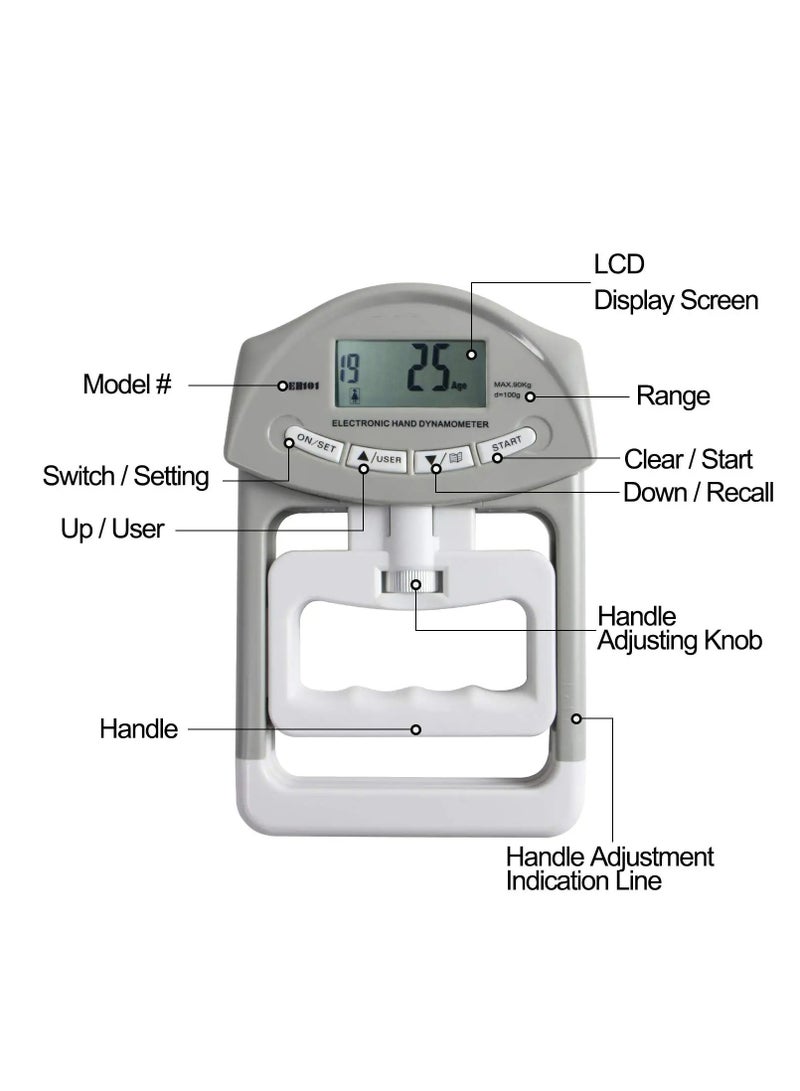 Zikra Digital Hand Dynamometer, Grip Strength Measurement Electronic Hand Strengtheners 198 Lbs with 19 Sets of Individual Records, Gripping Strengthener For Athletes, Home, Car, Clinic - Image 4