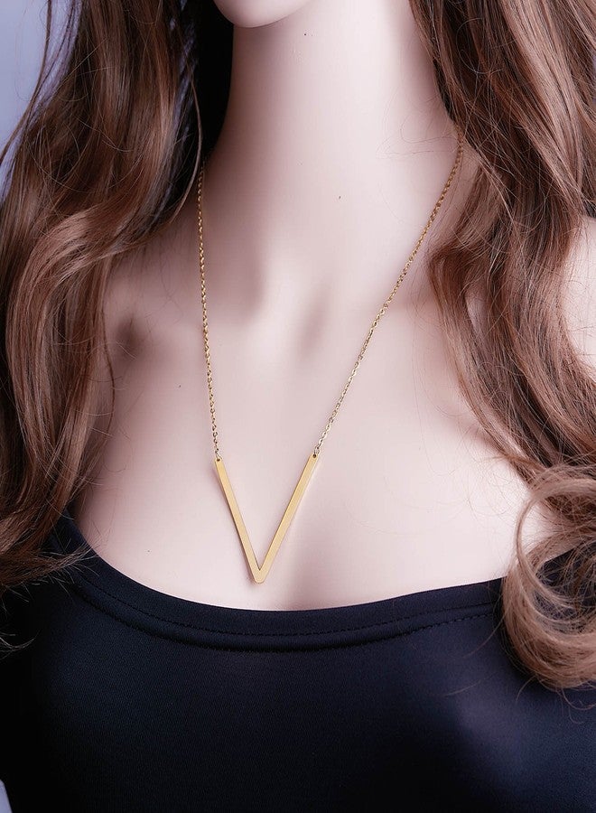 RINHOO Stainless Steel Gold Initial Alphabet 26 Letters Script Name Pendant Chain Necklace from A-Z(V) - Image 2