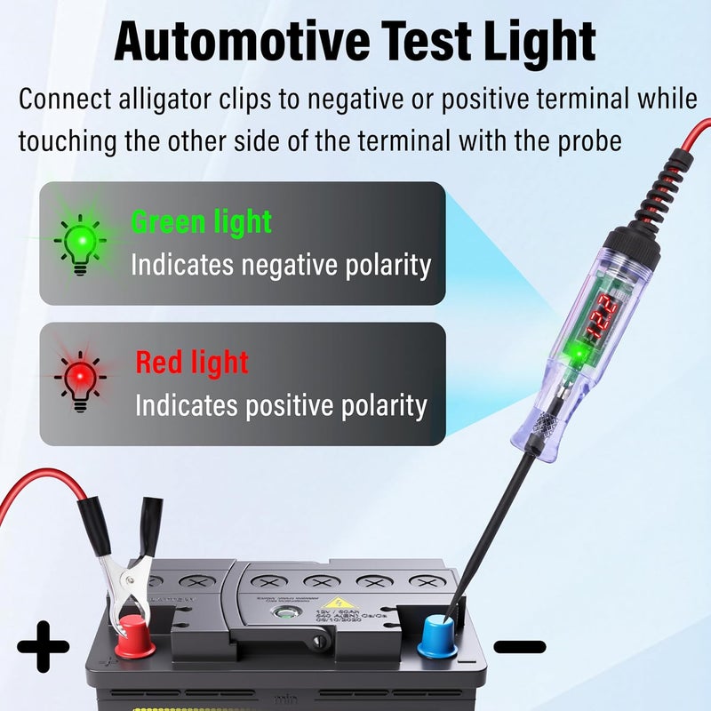 ecocstm Automotive Test Light with Voltmeter, 5-90V DC Digital LED Car Fuse Tester, Auto Bidirectional Circuit Tester Automotive, Timing Light Power Tester with Extended Spring Wire & Probe for Car/RV - Image 3