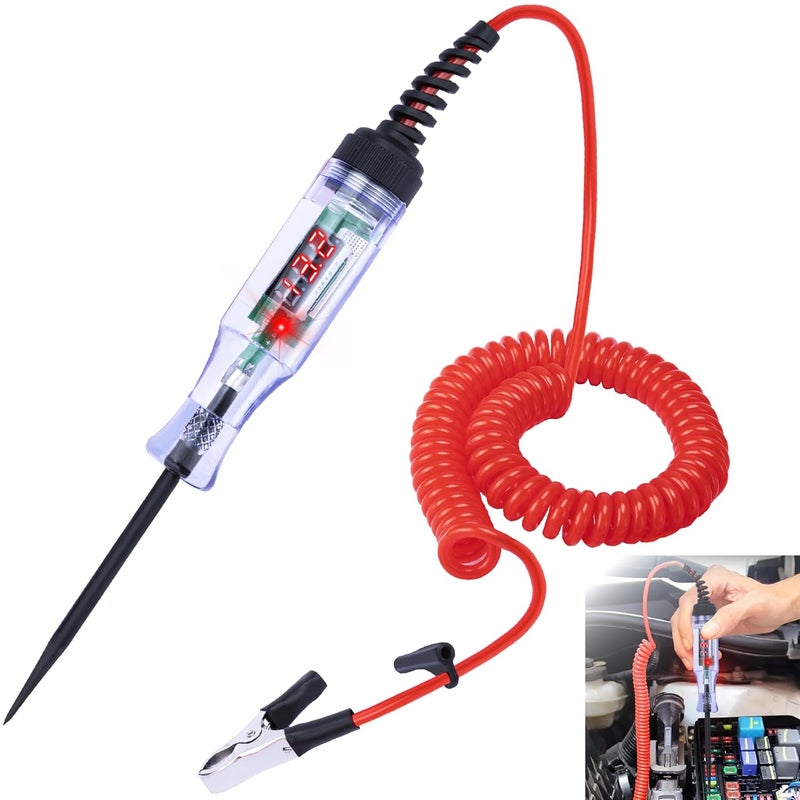 ecocstm Automotive Test Light with Voltmeter, 5-90V DC Digital LED Car Fuse Tester, Auto Bidirectional Circuit Tester Automotive, Timing Light Power Tester with Extended Spring Wire & Probe for Car/RV - Image 1