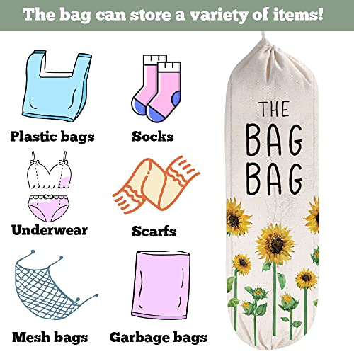 WELLBANEE 2Pcs Sunflower Plastic Bag Holder for Kitchen Essentials, Reusable Hanging Grocery Bag Organizer, Sunflower Gifts for Women, Washable Large Grocery Trash Bags Storage Dispenser - Image 5
