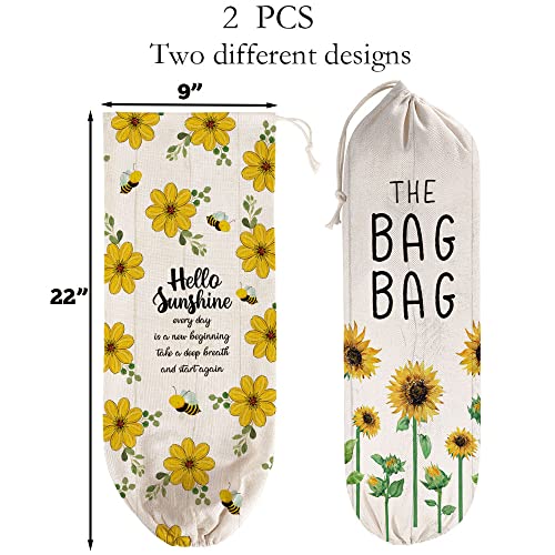 WELLBANEE 2Pcs Sunflower Plastic Bag Holder for Kitchen Essentials, Reusable Hanging Grocery Bag Organizer, Sunflower Gifts for Women, Washable Large Grocery Trash Bags Storage Dispenser - Image 2