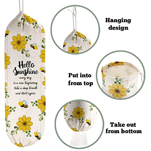 WELLBANEE 2Pcs Sunflower Plastic Bag Holder for Kitchen Essentials, Reusable Hanging Grocery Bag Organizer, Sunflower Gifts for Women, Washable Large Grocery Trash Bags Storage Dispenser - Image 4