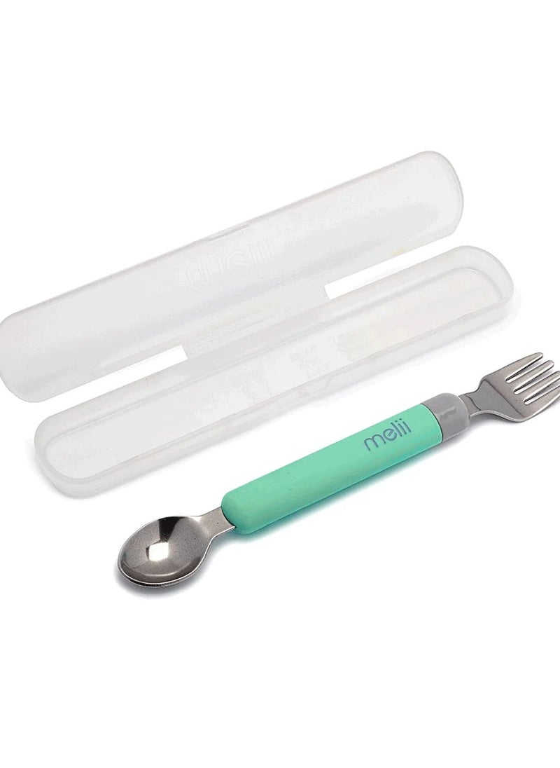 melii - Detachable Spoon And Fork With Carrying Case - Green And Grey - Image 1