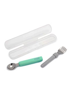 melii Detachable Spoon And Fork With Carrying Case - Green And Grey  - Image 2