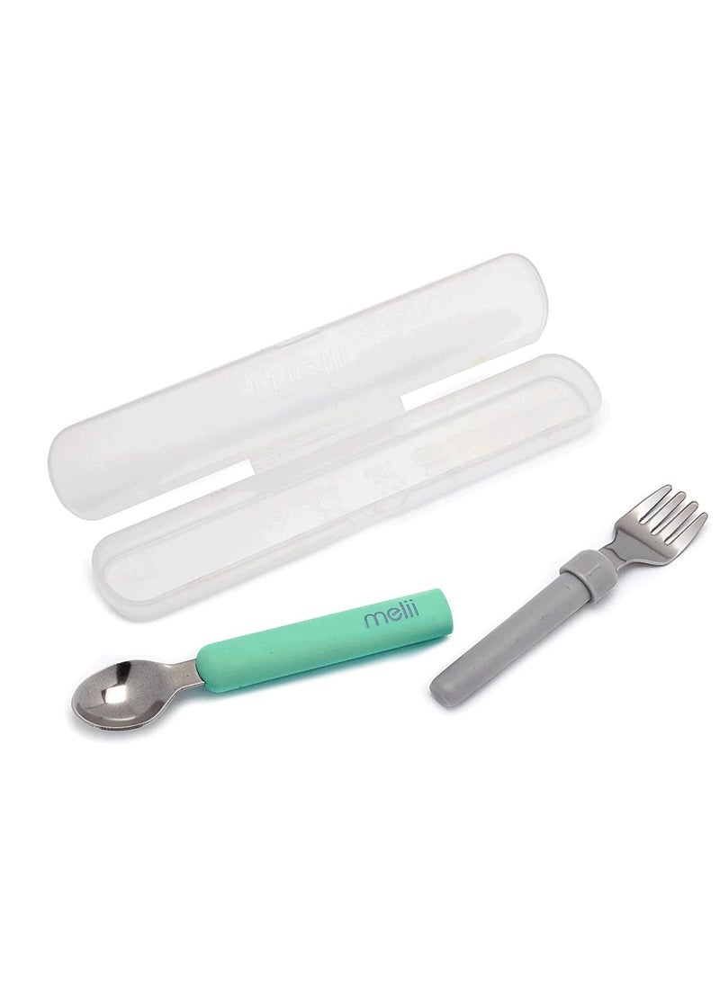 melii - Detachable Spoon And Fork With Carrying Case - Green And Grey - Image 1