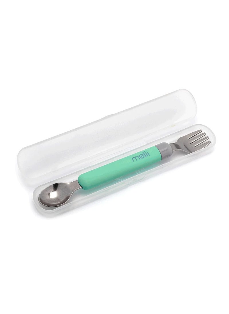 melii - Detachable Spoon And Fork With Carrying Case - Green And Grey - Image 1
