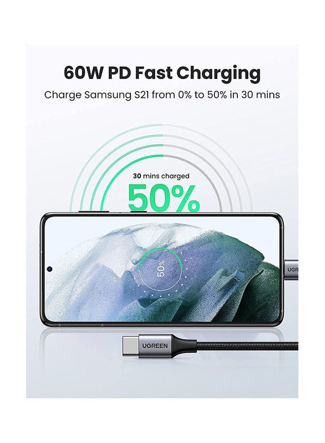 Ugreen 60W PD 3A USB Type C Male To Type C Male, Quick Charge Cable with 480Mbps Data Transfer Speed, Type-C Computers to Smartphones Data Syncing, 2M Grey Black - Image 2