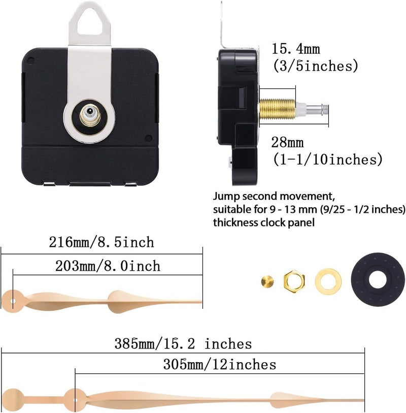 TERBBU High Torque Quartz Clock Movement Kit - 12" Spade Hands, Easy DIY Wall Clock Assembly, Perfect for Clock Repair & Custom Projects (Gold) - Image 2