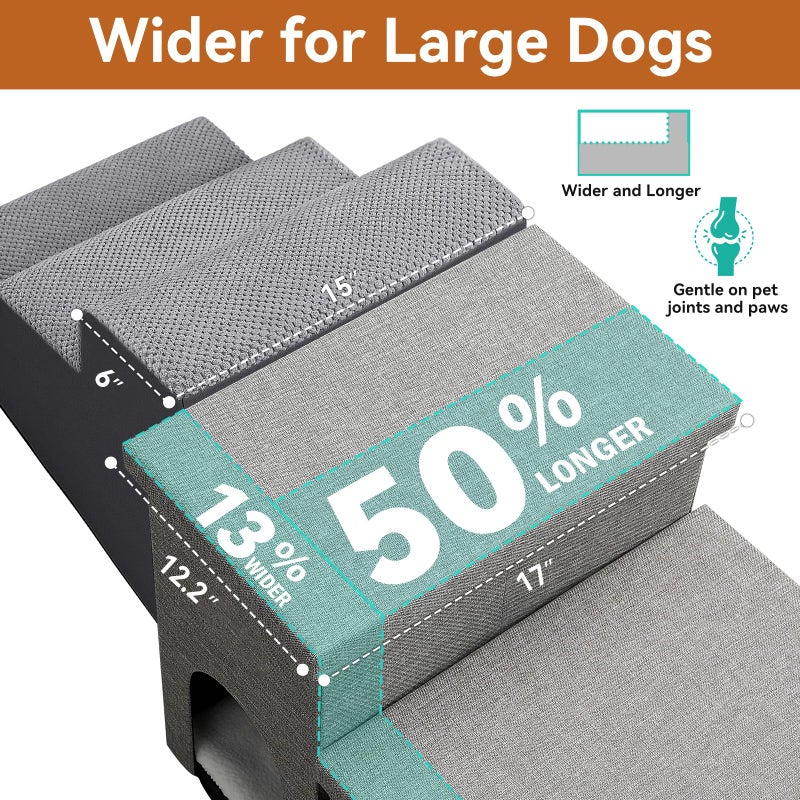 Zerbuger Dog Stairs 23" H, 4-Step Wider Dog Steps for High Beds Window, Folding Storage Pet Stairs Gift for Small/Medium/Large Old Dogs Cats, Ramp for Climbing Car Up to 200 lbs (Gray, with Condo) - Image 4