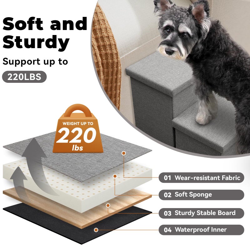 Zerbuger Dog Stairs 23" H, 4-Step Wider Dog Steps for High Beds Window, Folding Storage Pet Stairs Gift for Small/Medium/Large Old Dogs Cats, Ramp for Climbing Car Up to 200 lbs (Gray, with Condo) - Image 5