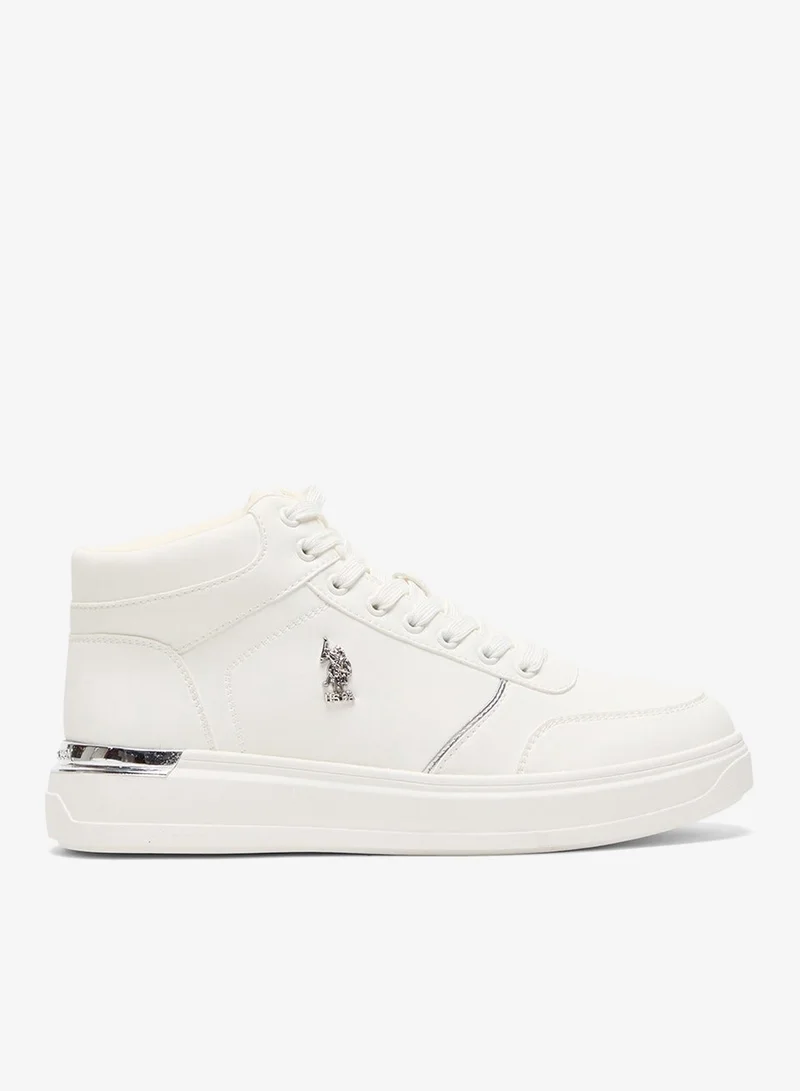 U.S. Polo Assn. White Women's White High-Top Sneakers with Golden Accents - Sleek and Modern Design Shoes for Women | Best Price UAE