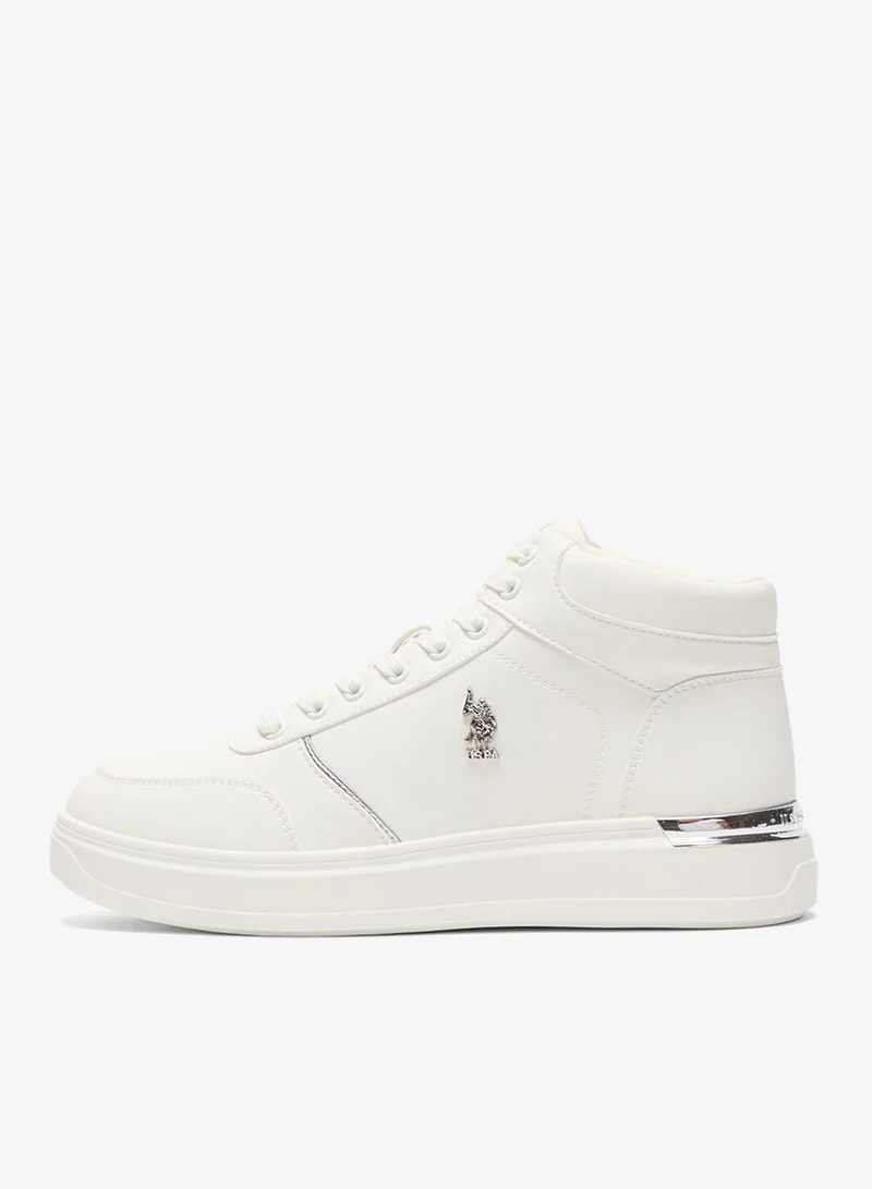U.S. Polo Assn. White Women's White High-Top Sneakers with Golden Accents - Sleek and Modern Design Shoes for Women | Best Price UAE