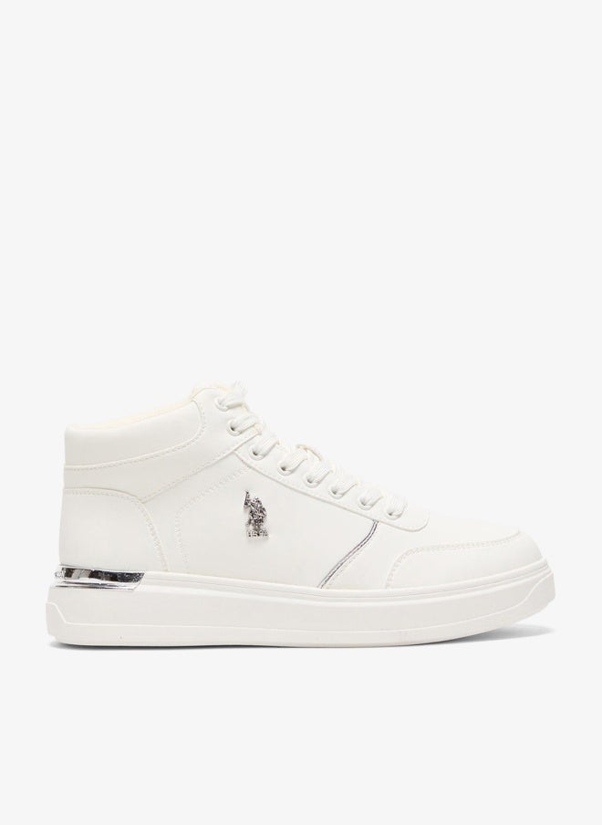U.S. Polo Assn. Women's White High-Top Sneakers with Golden Accents - Sleek and Modern Design Shoes - Image 1