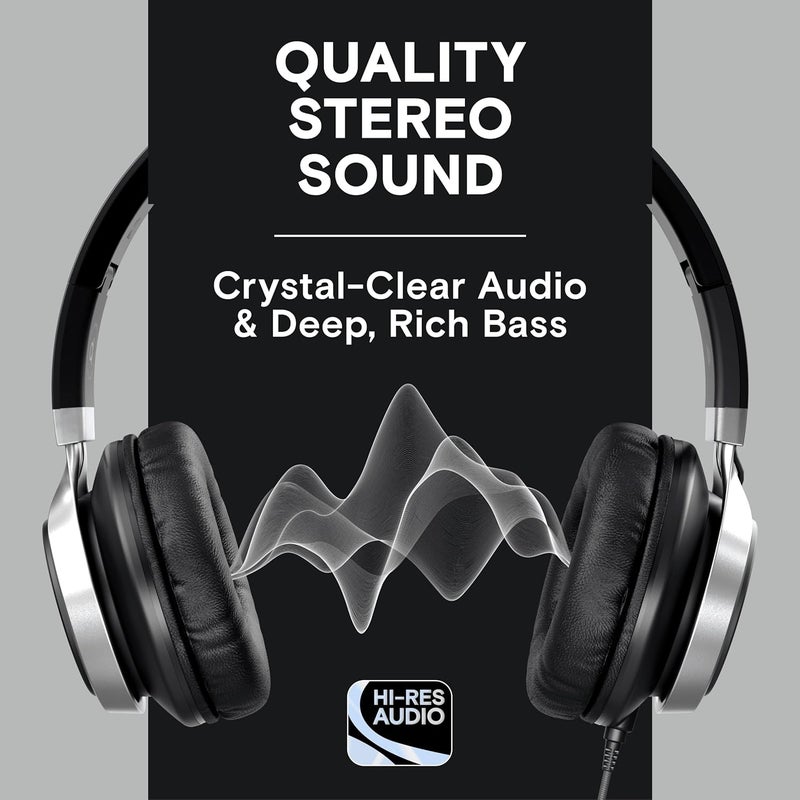 Artix CL750 Wired Headphones with Mic & Volume Control — Noise Isolating On-Ear Headphones for Computer and Laptop Wired, Plug in Corded Headphone Over Ear with Wire (Foldable, Aux Jack 3.5mm) - Image 2