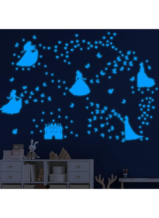 Robmoda Glow in The Dark Princess Castle Wall Sticker, Self-Adhesive Star Butterfly Wall Decal for Girl's Room, Fluorescent Sticker for Ceiling Nursery (Blue) - Image 1