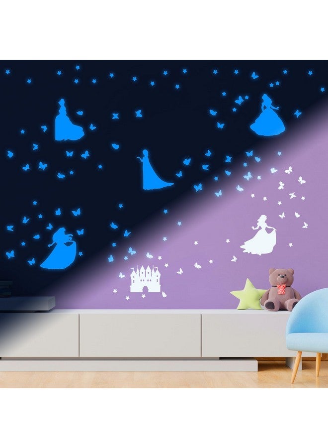 Robmoda Glow in The Dark Princess Castle Wall Sticker, Self-Adhesive Star Butterfly Wall Decal for Girl's Room, Fluorescent Sticker for Ceiling Nursery (Blue) - Image 3