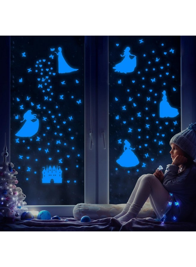 Robmoda Glow in The Dark Princess Castle Wall Sticker, Self-Adhesive Star Butterfly Wall Decal for Girl's Room, Fluorescent Sticker for Ceiling Nursery (Blue) - Image 2