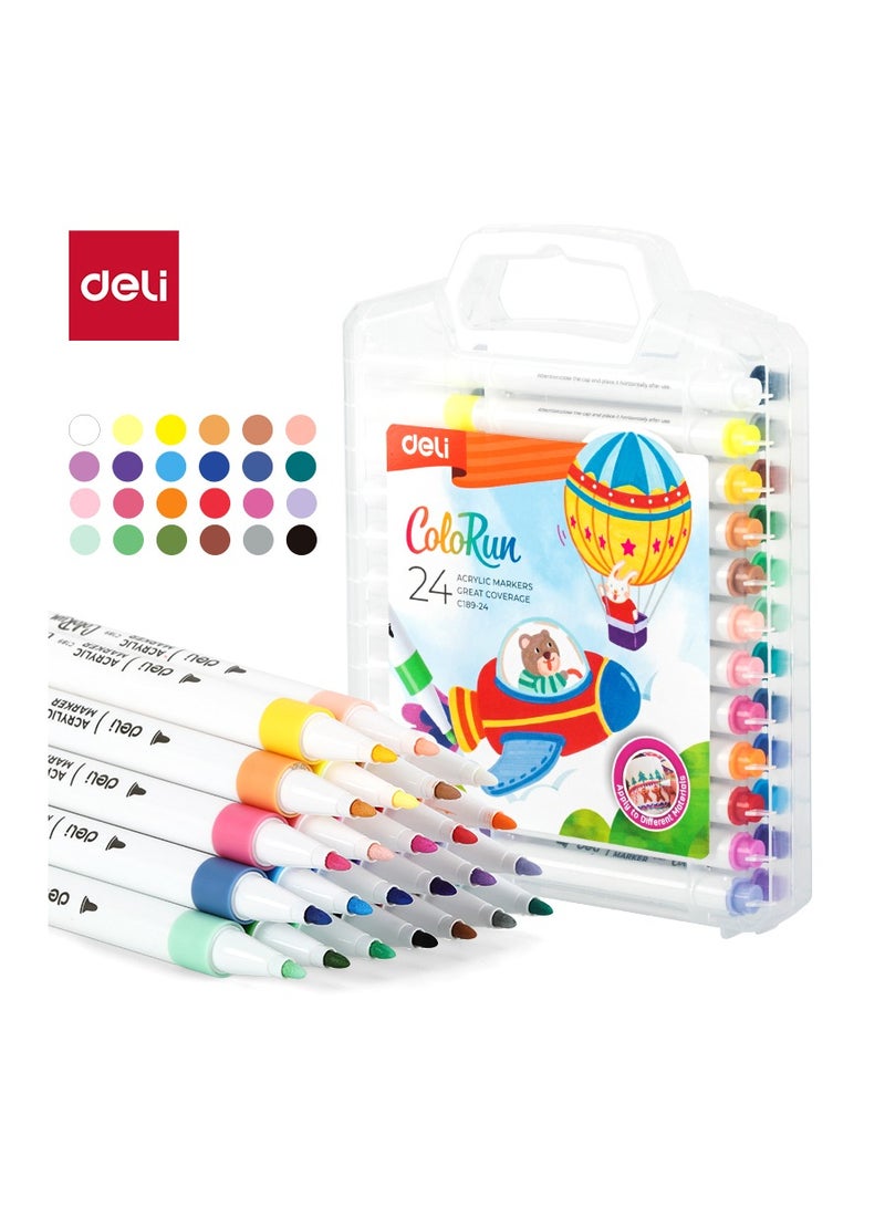 ديليEC189-24 مجموعة أقلام تحديد أكريليك، 24 قطعة، ألوان متنوعة – مثالية للرسم الإبداعي - Image 1