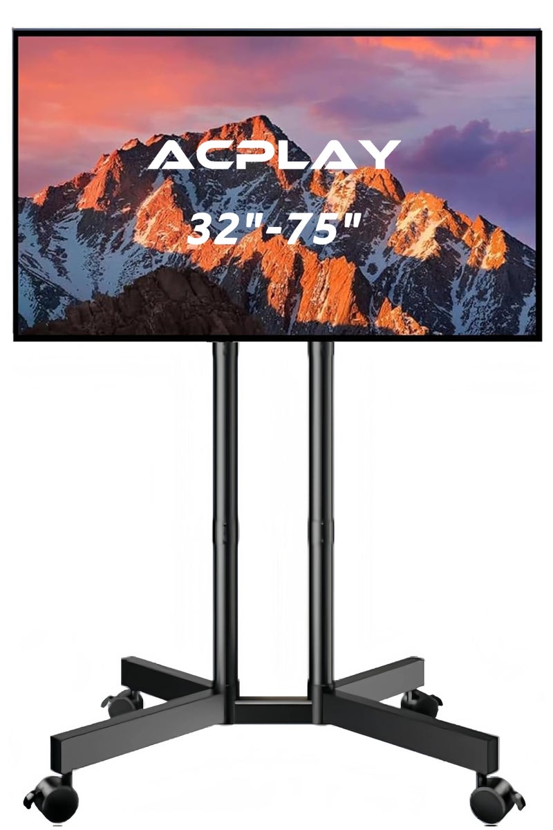 ACPLAY Height Adjustable Mobile TV Stand Cart - Fits 32-75 Inch LCD, LED, OLED TVs, Supports Up to 110 lbs, Max VESA 600x400mm, with 30° Rotation - Image 1
