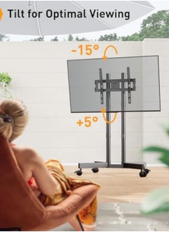 آسي بلاي عربة حامل تلفزيون متنقلة قابلة لتعديل الارتفاع - تناسب شاشات LCD، LED، OLED من 32 إلى 75 بوصة، تدعم حتى 110 رطل، بحد أقصى VESA 600x400 مم، مع دوران 30 درجة  - Image 4