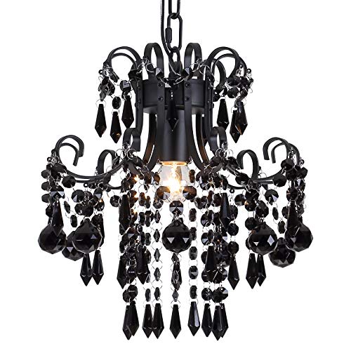 QS Q&S Mini Crystal Chandelier, Modern Black Small Chandelier 1-Light Crystal Pendant Light Fixture for Princess House Nursery Girls Hallway Entryway Bedroom Foyer Bathroom Kitchen W11.8 UL Listed - Image 2