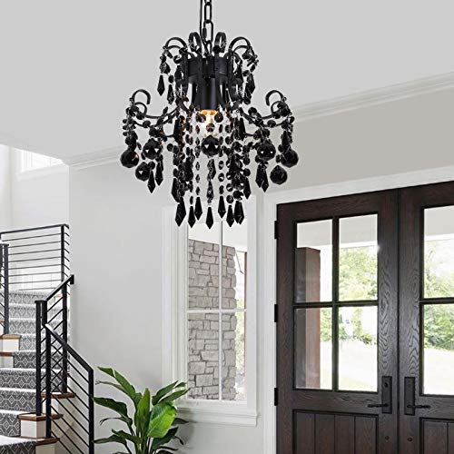 QS Q&S Mini Crystal Chandelier, Modern Black Small Chandelier 1-Light Crystal Pendant Light Fixture for Princess House Nursery Girls Hallway Entryway Bedroom Foyer Bathroom Kitchen W11.8 UL Listed - Image 4