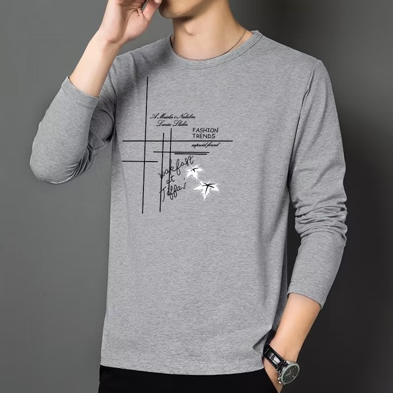 Manufacturer Men'S T-Shirt Long Sleeve Round Neck Fashion Brand Letter Printing All-Match Outer Wear Fashionable Loose Plus Size Bottoming Shirt - Image 4