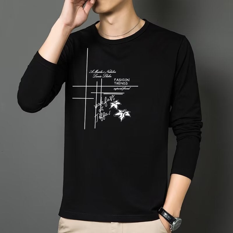 Manufacturer Men'S T-Shirt Long Sleeve Round Neck Fashion Brand Letter Printing All-Match Outer Wear Fashionable Loose Plus Size Bottoming Shirt - Image 3