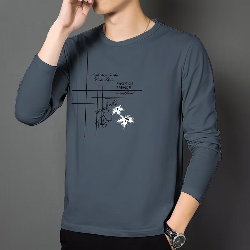 Manufacturer Men'S T-Shirt Long Sleeve Round Neck Fashion Brand Letter Printing All-Match Outer Wear Fashionable Loose Plus Size Bottoming Shirt - Image 5