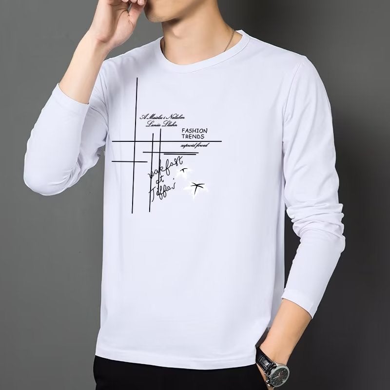 Manufacturer Men'S T-Shirt Long Sleeve Round Neck Fashion Brand Letter Printing All-Match Outer Wear Fashionable Loose Plus Size Bottoming Shirt - Image 2