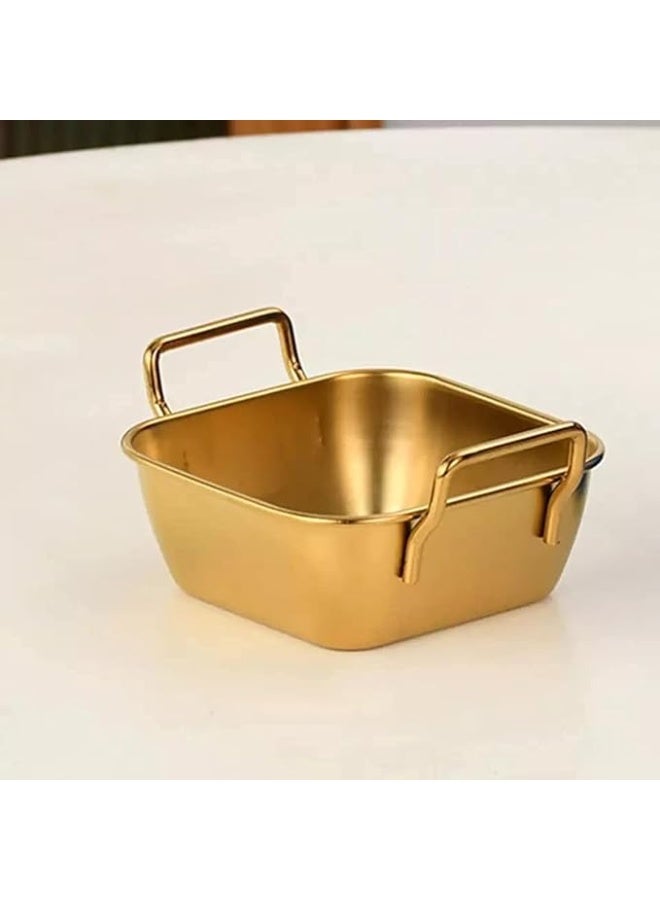 Gold Stainless Steel Food Dish - Dessert Plate, Fruit & Cake, Snack, Kitchen, Western Steak (Small Square Size)  DD-272 - Image 1