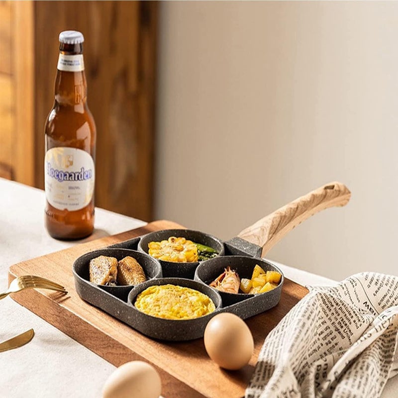 Cazuela 4 Hole Non Stick Egg Frying pan with Detachable Wooden HandleMulti Purpose Frying pan for Omelet uttapam idli Burger Poached Egg Kitchen Breakfast Multicolor - Image 2