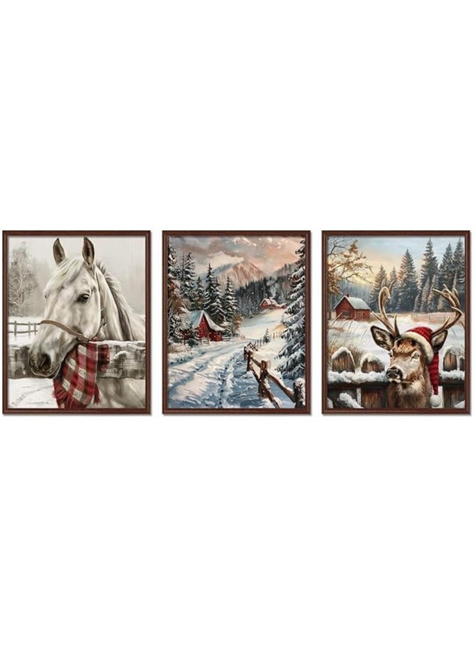 مؤسسة فكرة اليوم لوحات فنية من القماش لعيد الميلاد العتيق من Today Idea، منظر ريفي شتوي لبقرة وحصان مرتفع لغرفة المعيشة وغرفة النوم وديكور المكتب مقاس 8 × 10 بوصات - Image 1
