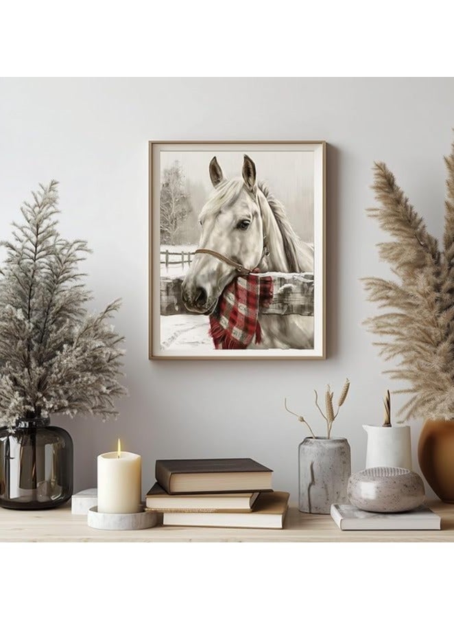 مؤسسة فكرة اليوم لوحات فنية من القماش لعيد الميلاد العتيق من Today Idea، منظر ريفي شتوي لبقرة وحصان مرتفع لغرفة المعيشة وغرفة النوم وديكور المكتب مقاس 8 × 10 بوصات - Image 2